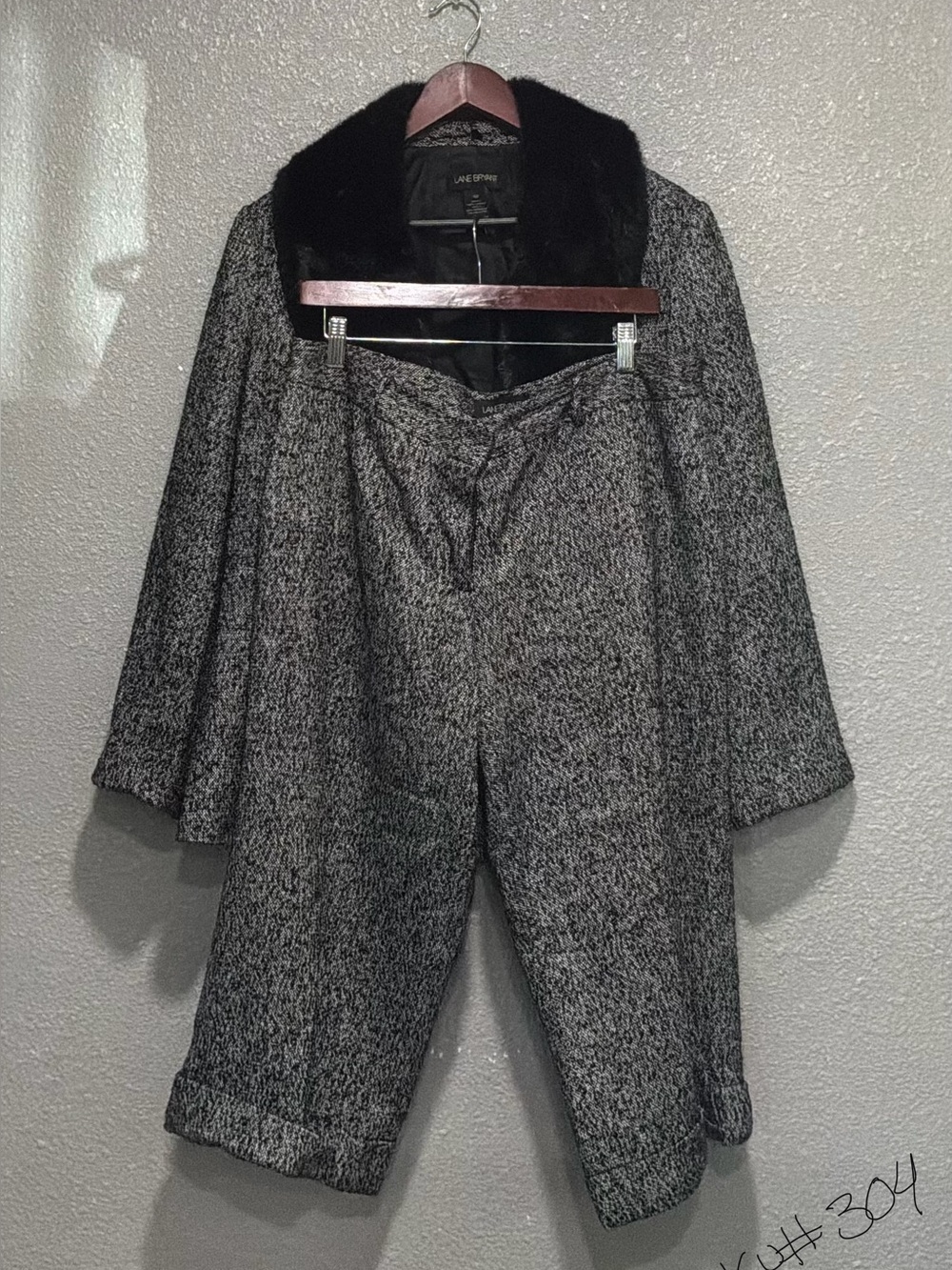 Lane Bryant Gray Tweed Trousers with Faux Fur Trim